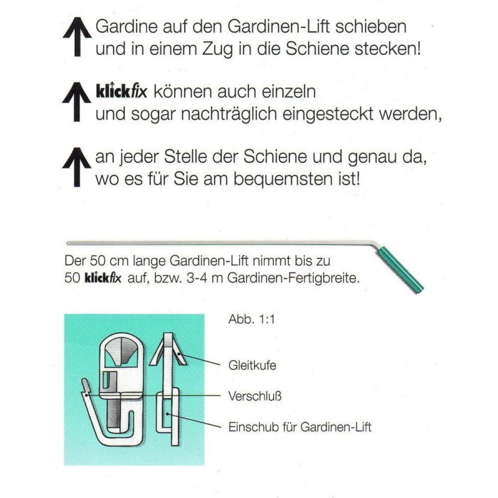 Klick Fix Gardinenhaken Gleiter Gardinengleiter Faltenhaken Gardinenröllchen